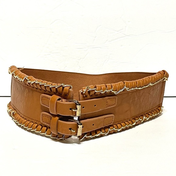 Camel Brown/Tan Faux Leather Stretchy Waist Belt - Picture 1 of 5